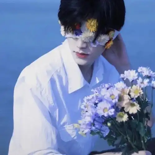 少年与捧花男生头像ins伤感孤独背影