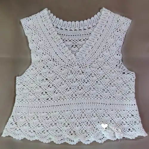 钩针贝壳花v领蕾丝短袖毛衣