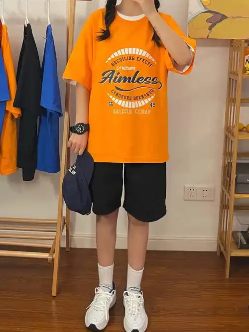 ootd无性别宽松t恤橙色太好看了