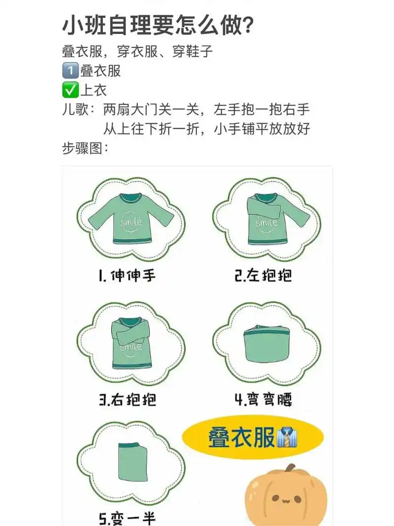 小班自理需要做哪些6315叠穿衣服,裤子步骤73 75156015