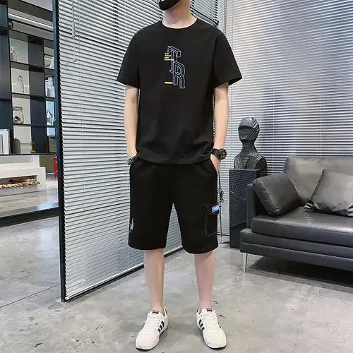 短袖t恤男士夏季休闲运动套装韩版潮流搭配帅气一套男装潮