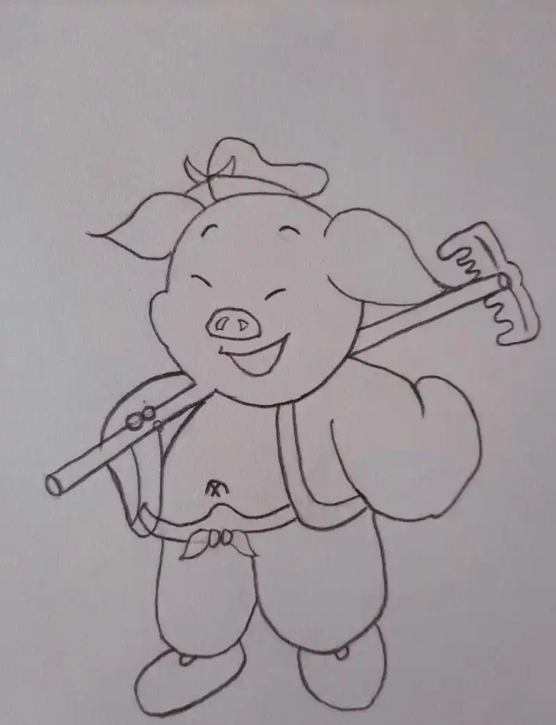 扛着九齿钉耙的猪八戒来咯～ 今天在儿子的漫画书中看到一张线稿很