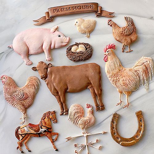 烘焙蛋糕硅胶模具 农场动物猪牛羊公鸡母鸡蜜蜂小兔松鼠翻糖模具