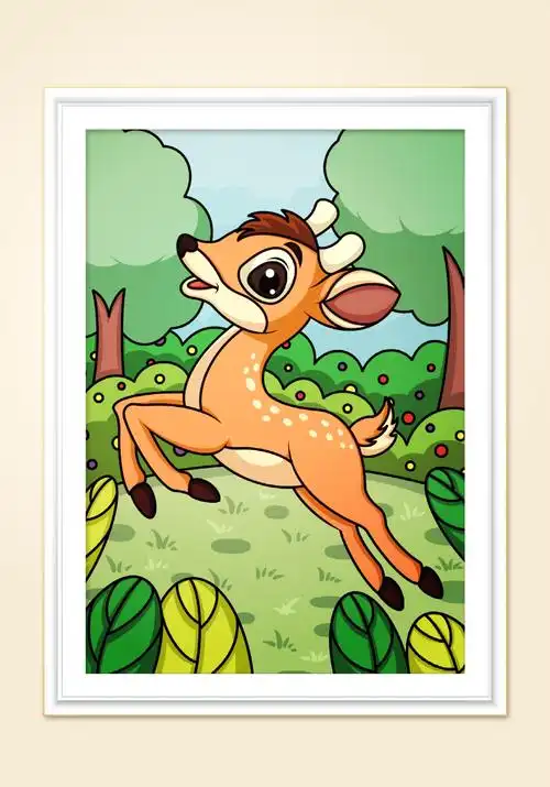 简笔画梅花鹿教程  观察梅花鹿特点: 头部偏圆,耳朵尖直,眼睛大而圆润