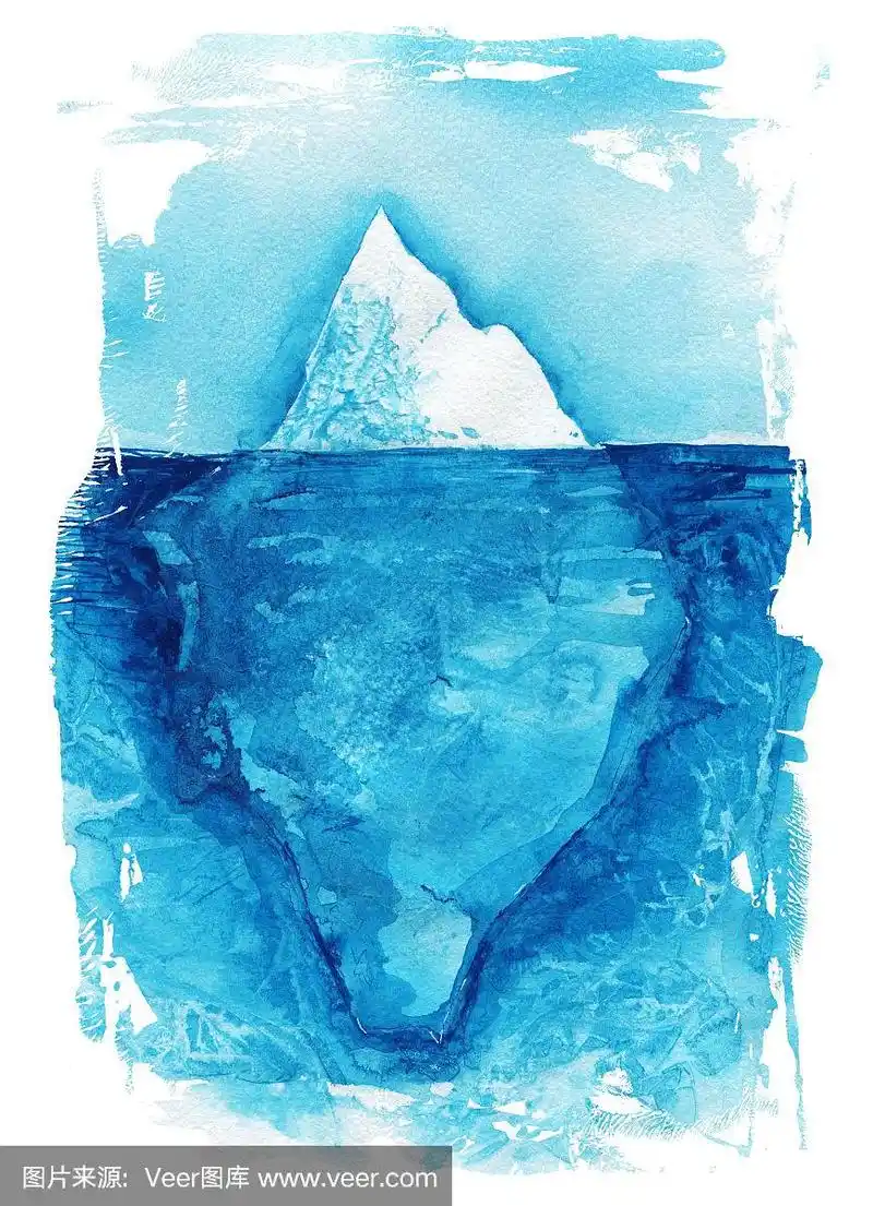 水彩画的冰山一角.手画插图.