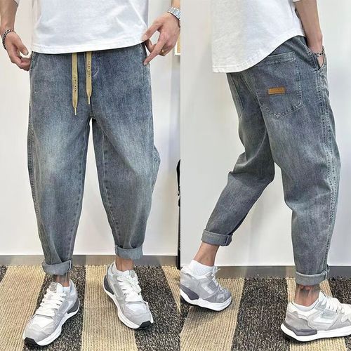 伐柯配靴子高帮鞋萝卜裤罗卜库哈伦裤牛仔裤男秋冬新款加绒加厚牛仔裤