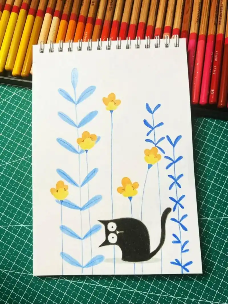 小黑猫系列(彩铅画) 临摹#每日一画画# #简笔画# #彩铅画# #手绘临摹