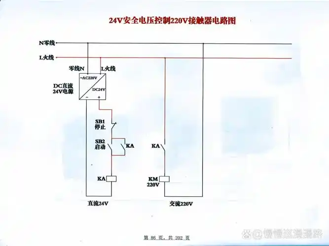 24v安全电压控制220v交流接触器电路图