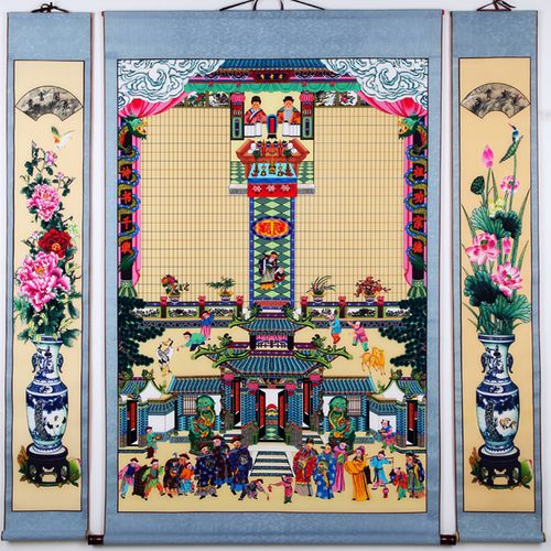 布料老式过年供奉老祖宗家谱挂画神位卷轴家堂轴年画