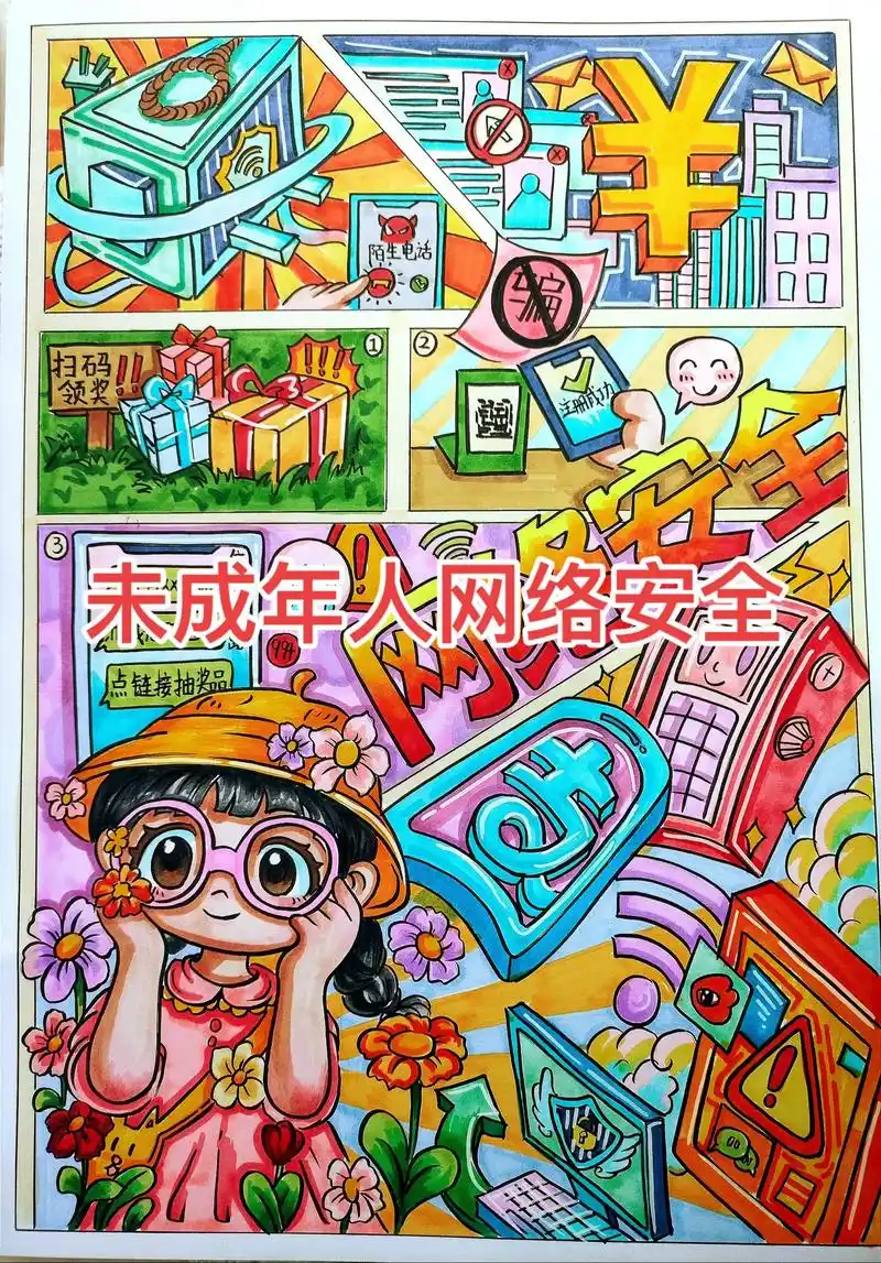 未成年人网络安全保护#网络安全绘画#网络安全主题画#代画#