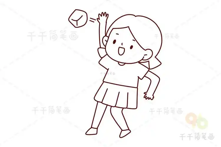 扔沙包的女孩简笔画