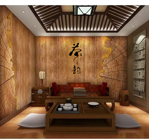 茶庄茶楼茶厅餐厅壁画3d禅意中式茶馆茶道文化背景墙纸 无缝油画珠光