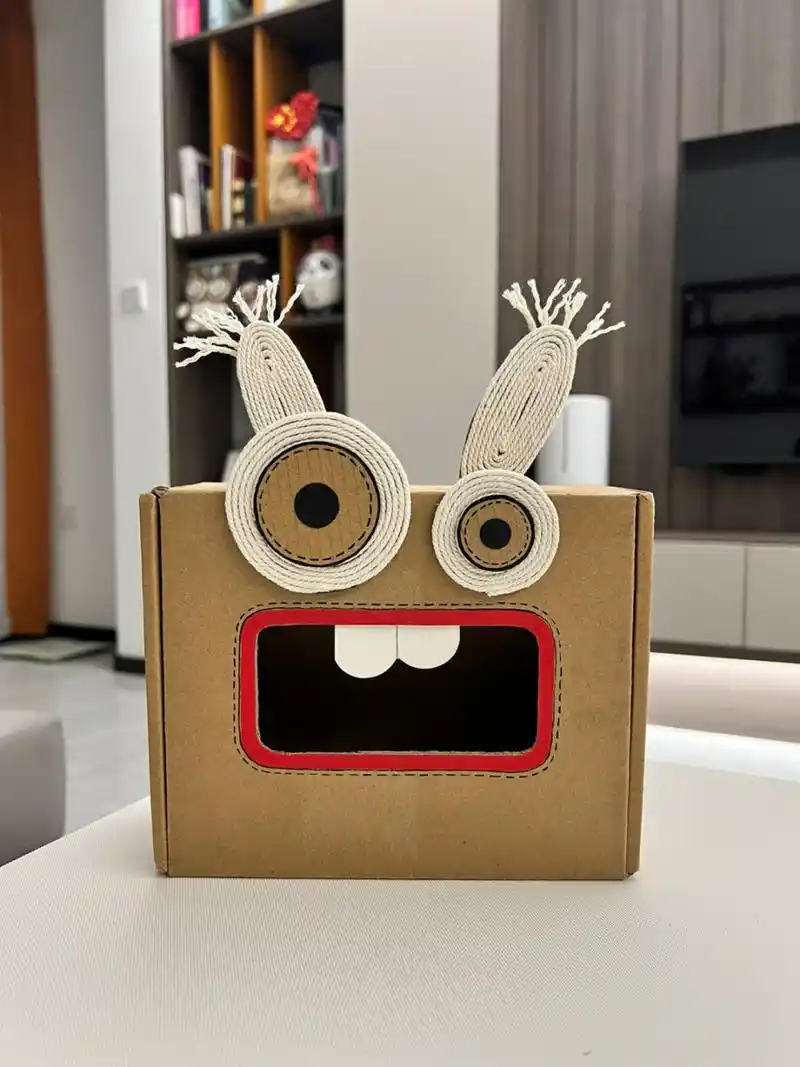废纸箱diy怪怪兔纸抽盒 #快递箱改造##地球盒伙人#  #diy# #手工制作