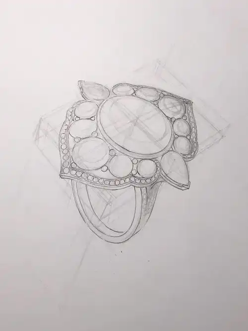 黄钻戒指设计手绘图完成