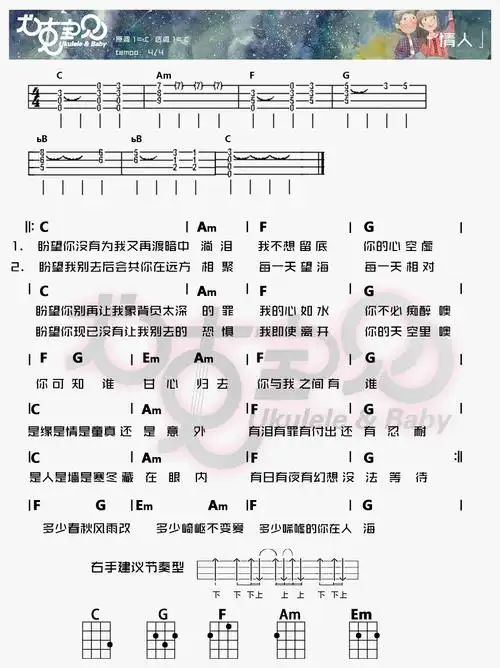 情人- beyond 尤克里里谱 胖子哇