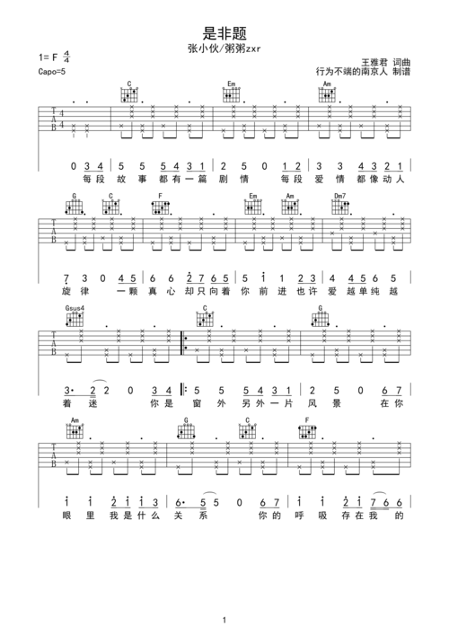张小伙粥粥zxr是非题吉他谱