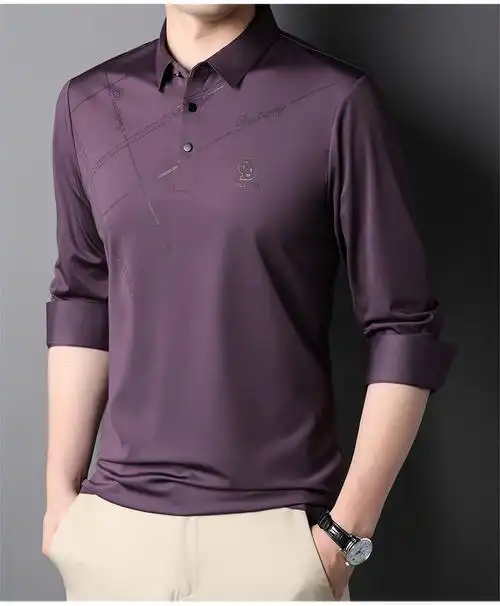 sjvf轻奢品牌冰丝体恤男长袖春秋季薄款宽松翻领polo衫商务休闲男装