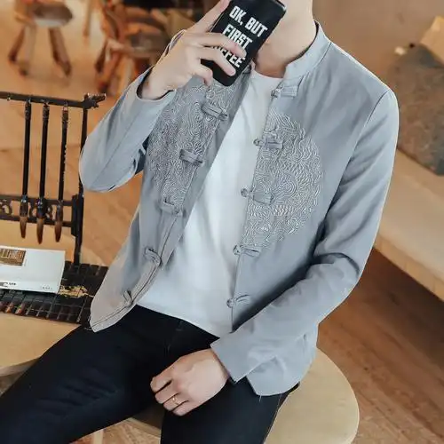 特价中国风男装外套 刺绣_中式唐装秋季中国风男装龙纹刺绣男士外套