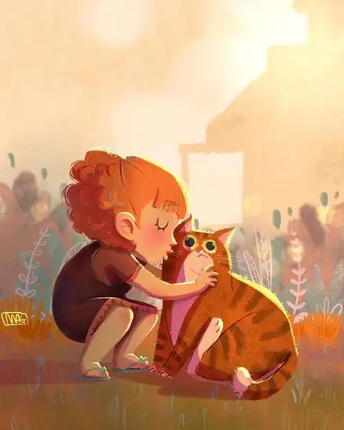 猫与女孩 儿童插画 by_margherita grasso
