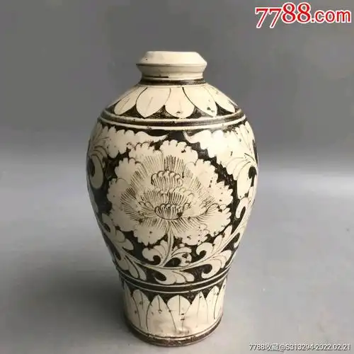 磁州窑牡丹花纹理梅瓶_价格178元【人与自然】_第1张
