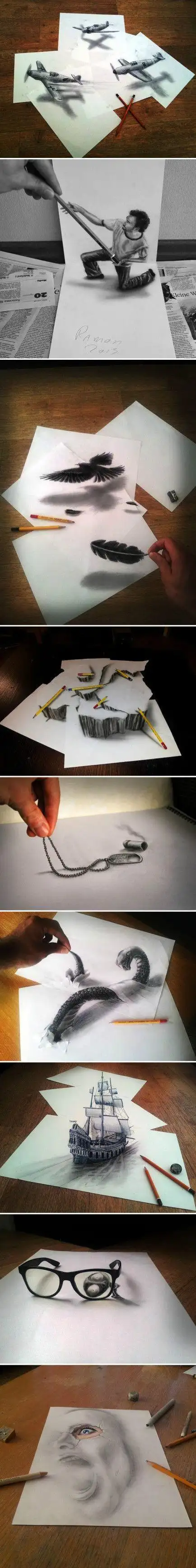 【惊人的3d铅笔画】无论我们看过多少次这样的3d画,每一次都还会折服