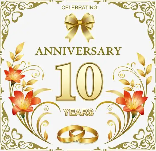 矢量金色优雅结婚十周年贺卡设计