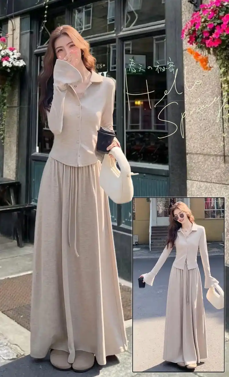 ootd |针织 v 领半身裙套装～wow !好美好温柔的一 - 抖音