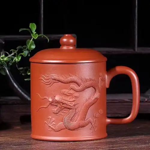 马小平 宜兴紫砂实力派名家纯全手工茶具家藏原矿朱泥堆龙盖杯