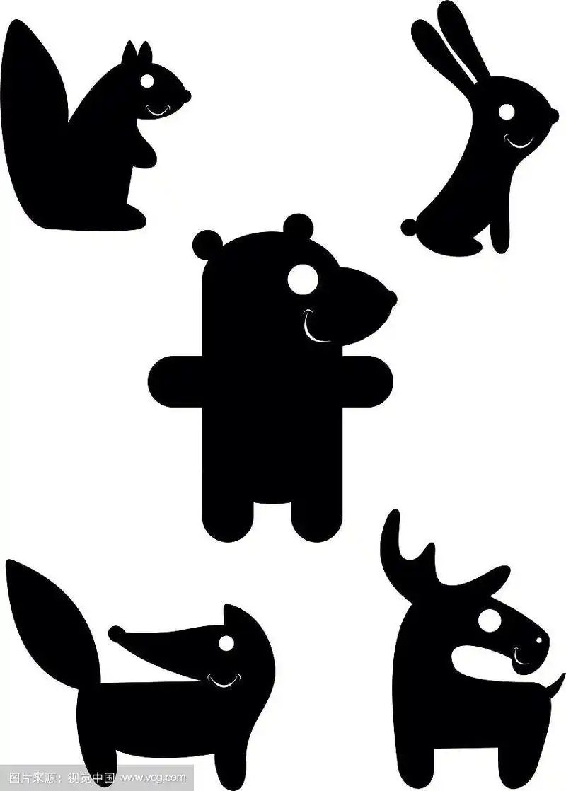 卡通有趣的动物剪影孤立