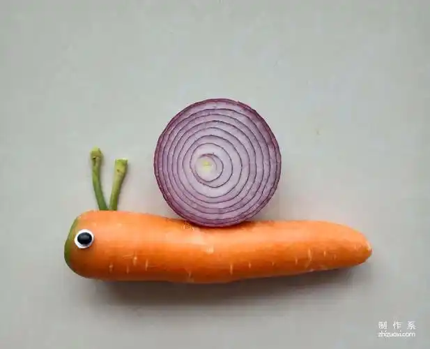 儿童简单手工拼贴画制作,瓜果蔬菜创意拼贴画,胡萝卜蜗牛的手工拼贴