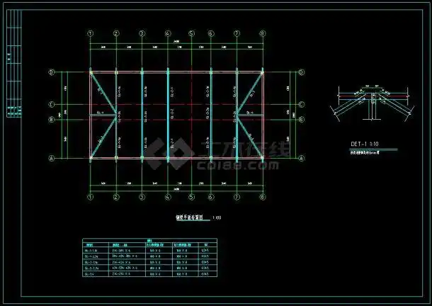 四面坡屋顶钢结构cad设计办公楼图纸