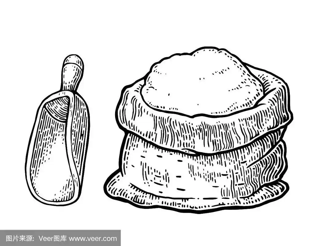 装上面粉.手绘素描风格.复古黑色矢量雕刻插图标签,网,剥皮面包店.