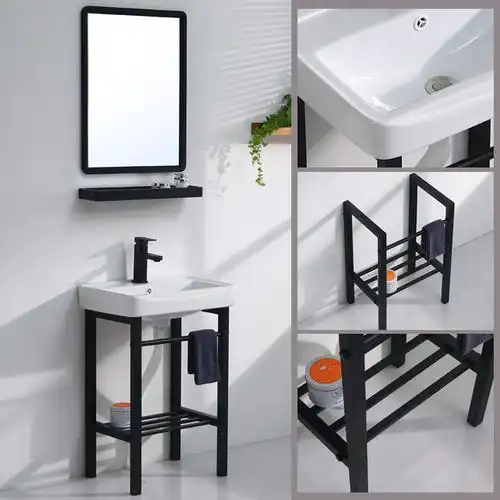 家用小户户型挂墙洗手盆磨砂不锈钢支架洗脸盆阳台挂墙式洗脸盆