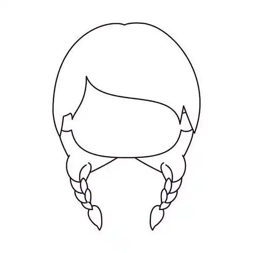 单色调_剪影_没有面部_头部_小女孩_两个_辫子_发型_矢量_插画_高清