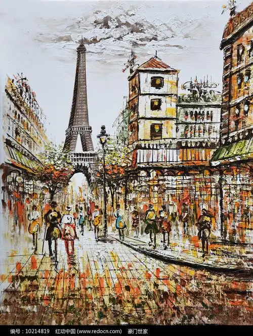 高清手绘法国凯旋门风景油画