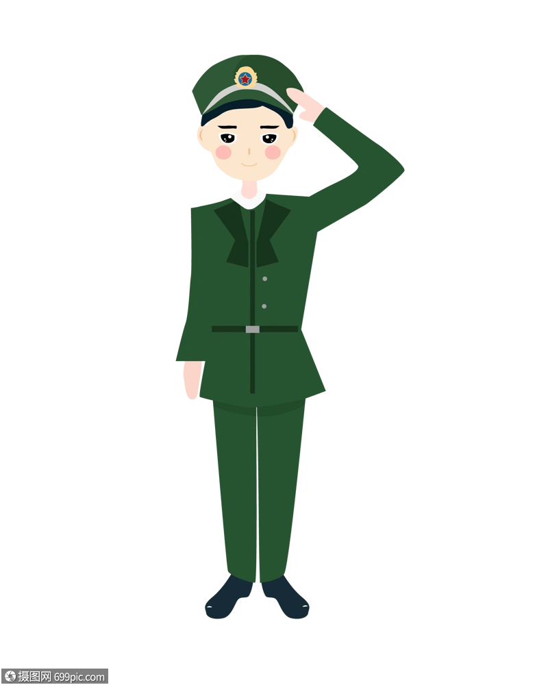 免抠元素 手绘/卡通元素 穿军装的军人敬礼.ai