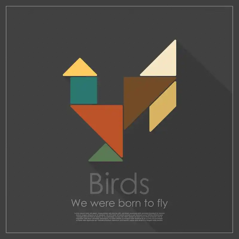 七巧板鸟,矢量插画