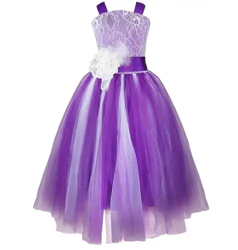 iefiel 女童紫色后背交叉公主礼服裙婚礼伴娘裙花童裙
