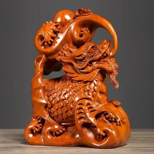 花梨木雕龙鱼摆件家居客厅酒柜装饰创意办公木雕