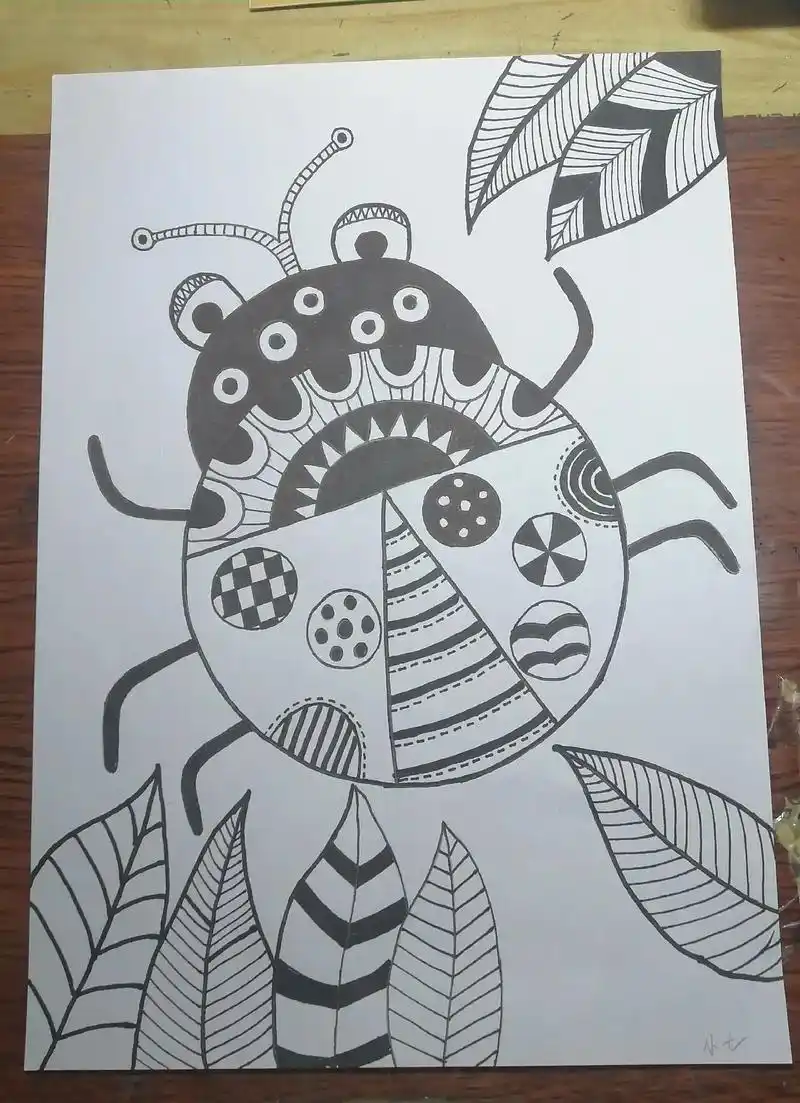 线描画(七星瓢虫 )#幼儿园手工 #儿童创意美术作品 #一学 - 抖音