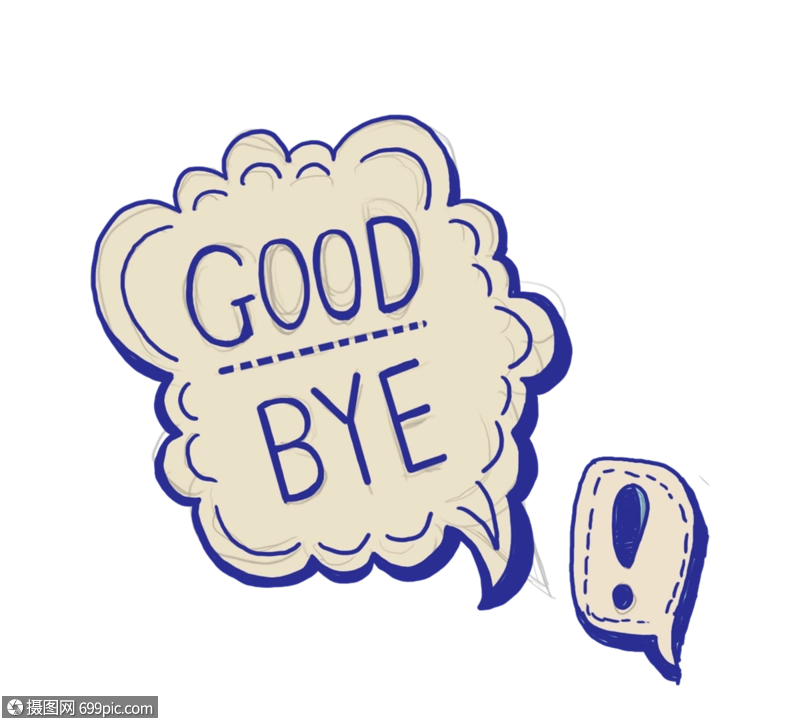 手绘线描蓝白英文再见字母元素表情英语