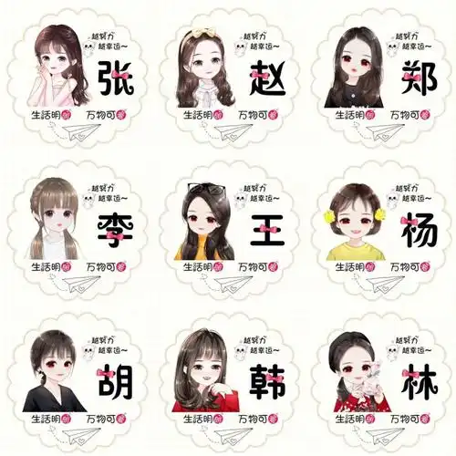 手绘女生姓氏卡通头像你留名我做图