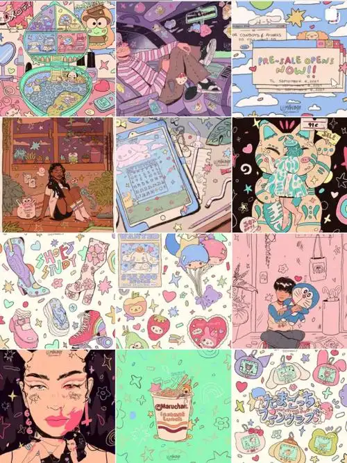 素材库0050马卡龙女孩配色插画风格