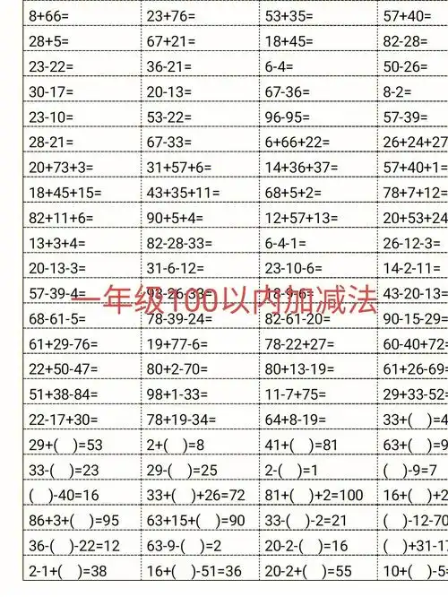 一年级一百以内加减法