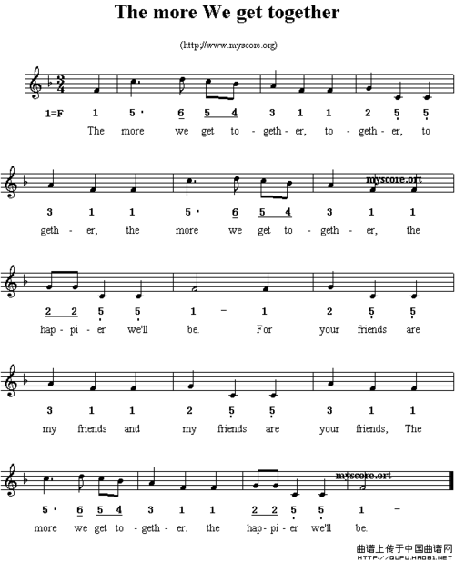 the more we get together(线简谱混排版,英文儿歌)