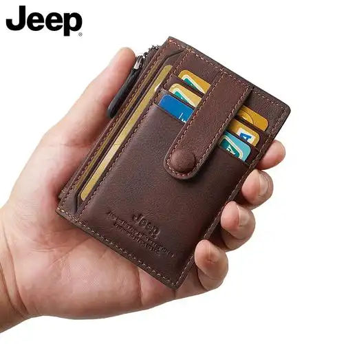 jeep卡包男真皮超薄大容量多功能牛皮简约迷你零钱包二合一卡片包
