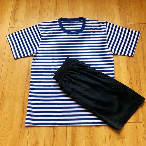 篮；晟捞迥芊盗贩鬃澳邢募咎迥芊短袖蓝白条纹训练t恤军迷海军