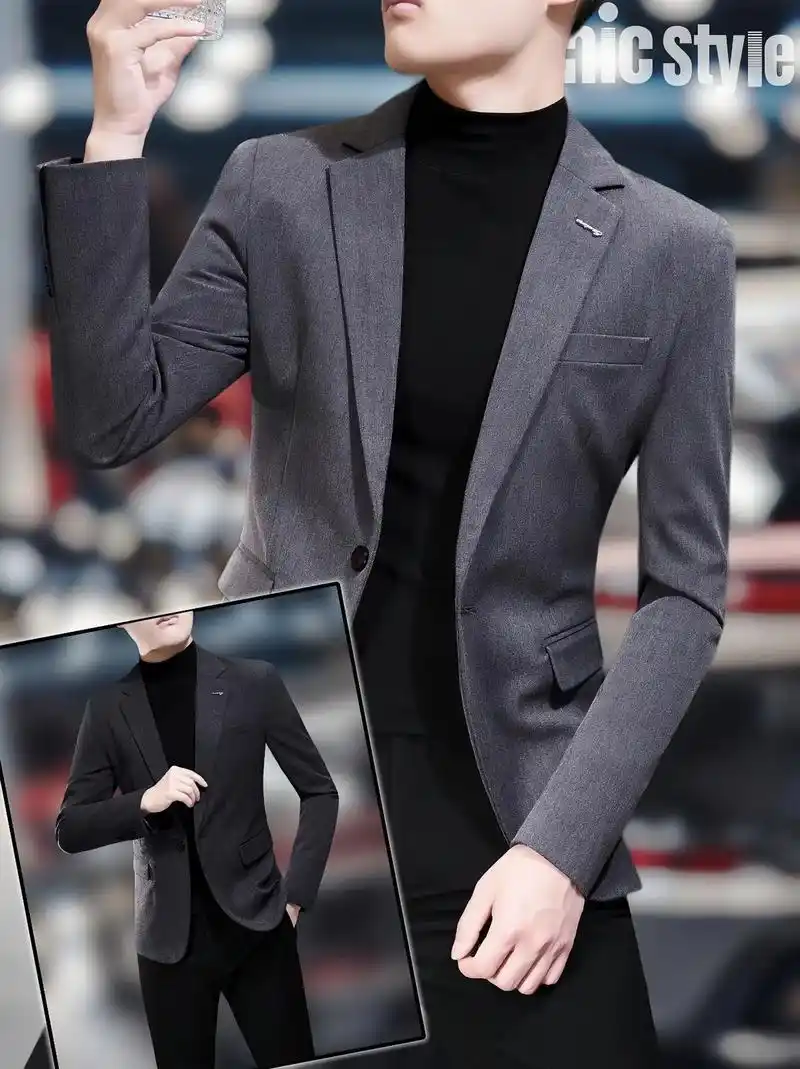 男式休闲西装外套,春秋痞帅高级感男装时尚韩版修身西服单件上衣 - 抖
