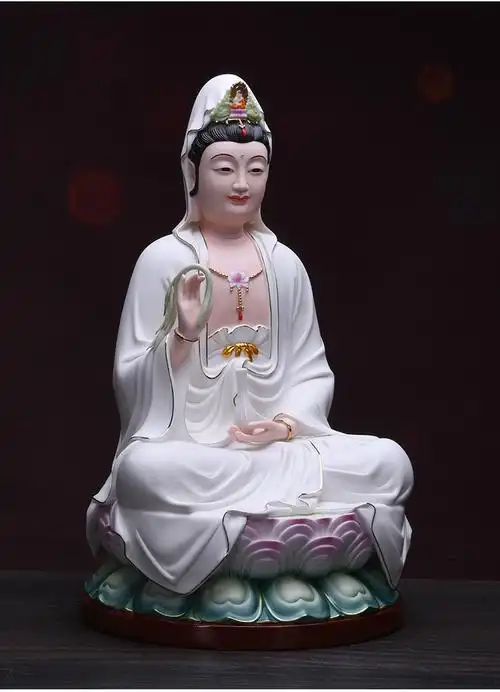 陶瓷南海观音菩萨佛像客厅家用供奉观音菩萨摆件微笑观世音菩萨佛