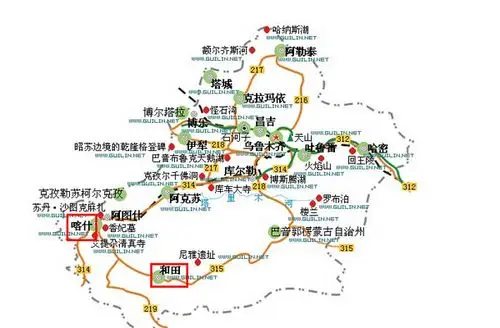 喀什和和田地理位置示意图